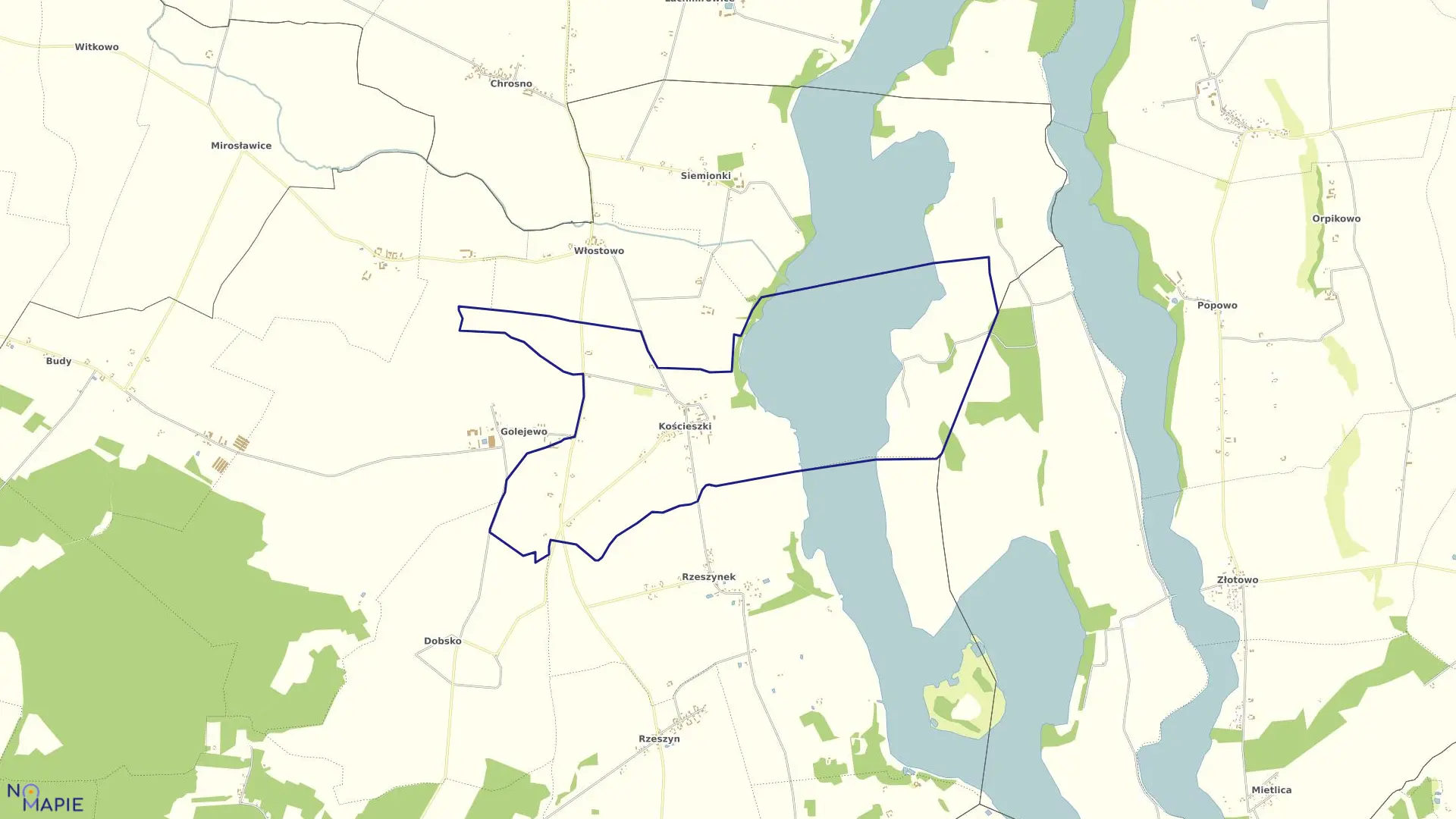 Mapa obrębu Kościeszki w gminie Jeziora Wielkie