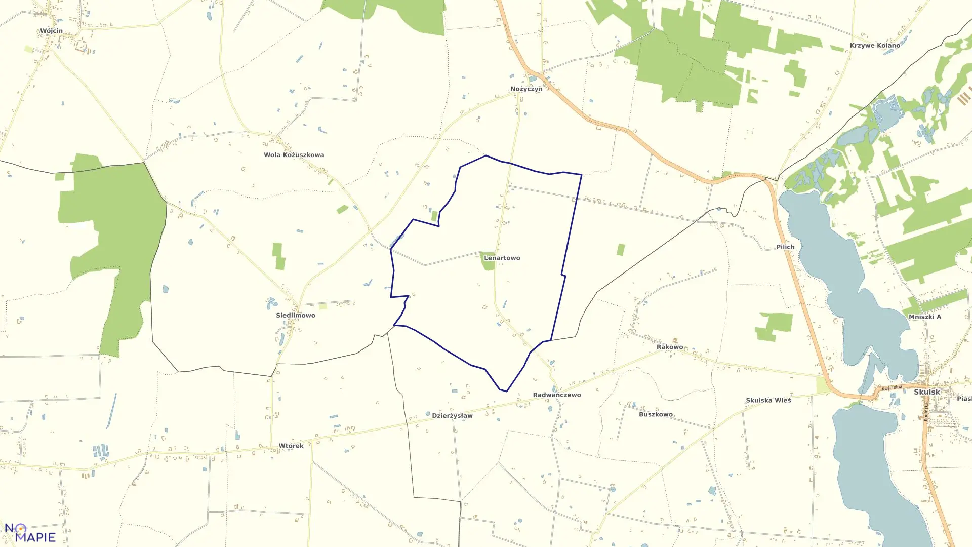 Mapa obrębu Lenartowo w gminie Jeziora Wielkie